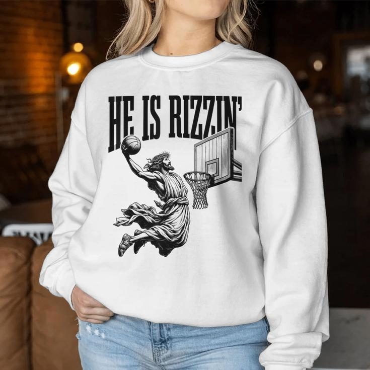 He Is Rizzin Basketball Retro Christian Religious Women Sweatshirt Unique Gifts