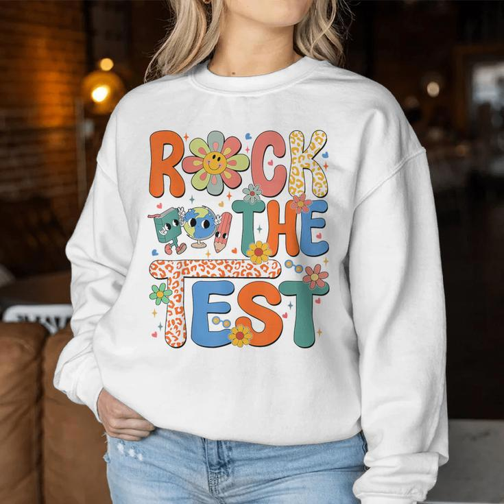 Rock The Test Testing Day Retro Groovy Teacher Student Women Sweatshirt Unique Gifts