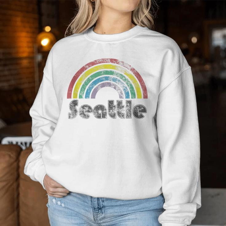 Seattle Rainbow 70'S 80'S Style Retro Gay Pride Women Women Sweatshirt Unique Gifts