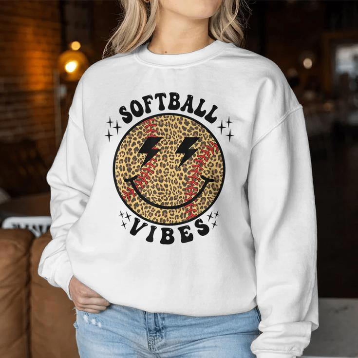 Smile Face Softball Vibes Game Day Softball Life Mom Retro Women Sweatshirt Unique Gifts