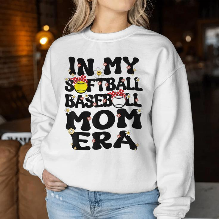 In My Softball Baseball Mom Era Retro Groovy Mom Of Both Women Sweatshirt Unique Gifts