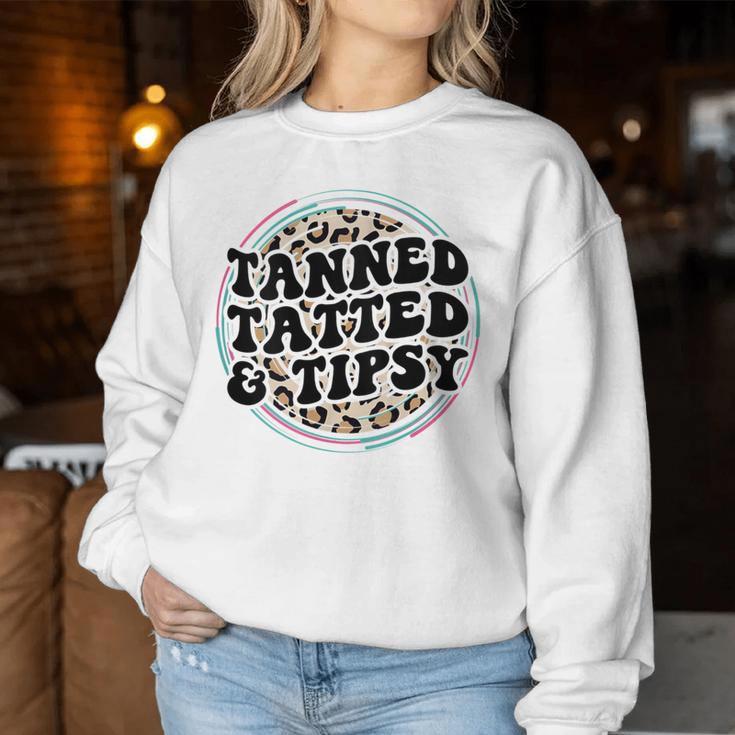 Tanned Tatted And Tipsy Groovy Hot Mom Beach Summer Vacation Women Sweatshirt Unique Gifts