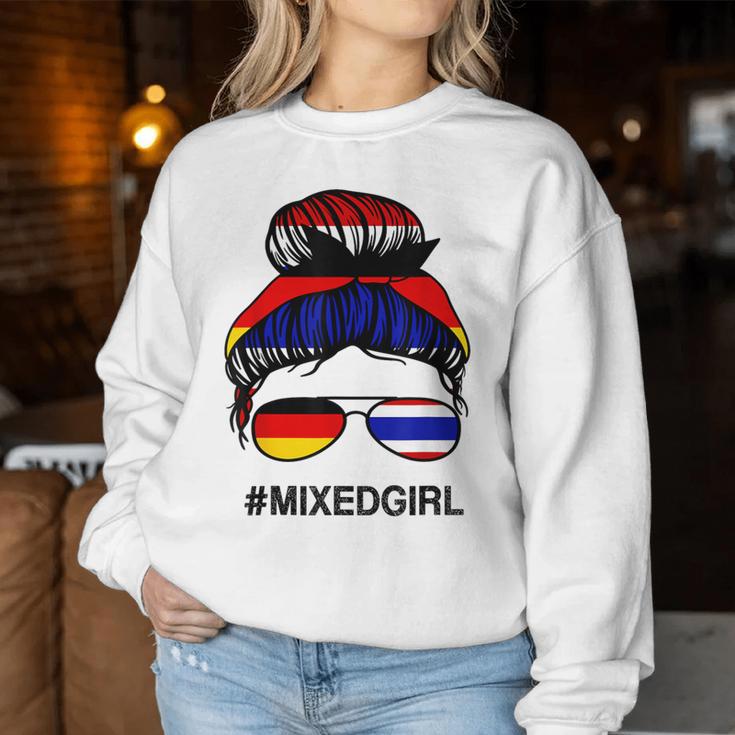 Thailand Deutschland Flagge Thai Deutsch Messy Bun Sweatshirt Frauen Lustige Geschenke