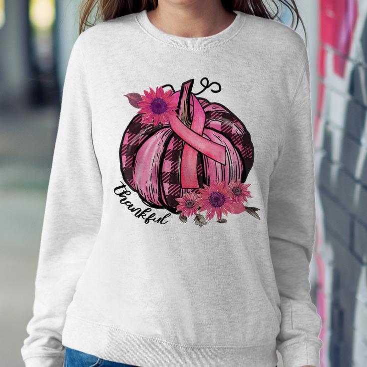 Thankful Pink Pumpkin Sunflower Breast Cancer Awareness Women Sweatshirt Unique Gifts