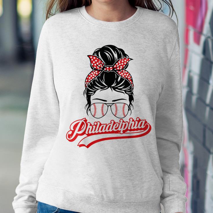 Vintage Philly Baseball Leopard Messy Bun Philadelphia Fans Women Sweatshirt Unique Gifts