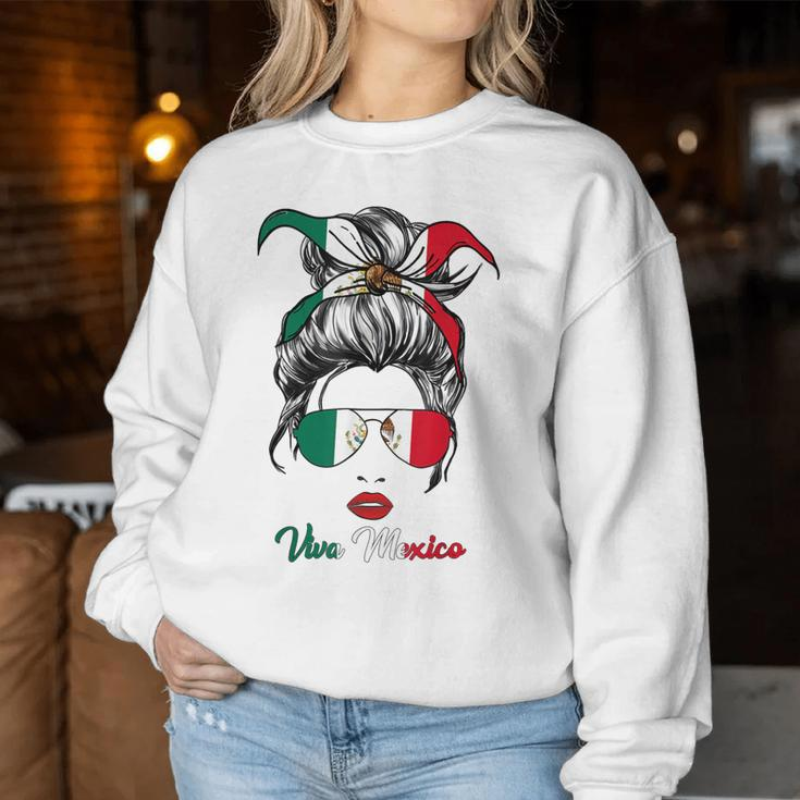Viva Mexico Messy Bun Cinco De Mayo Mexican Girls Women Sweatshirt Funny Gifts