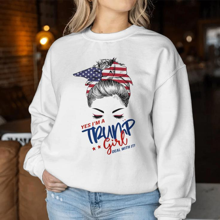 Yes I'm A Trump Girl Deal With It Messy Hair Bun Trump Women Sweatshirt Personalized Gifts