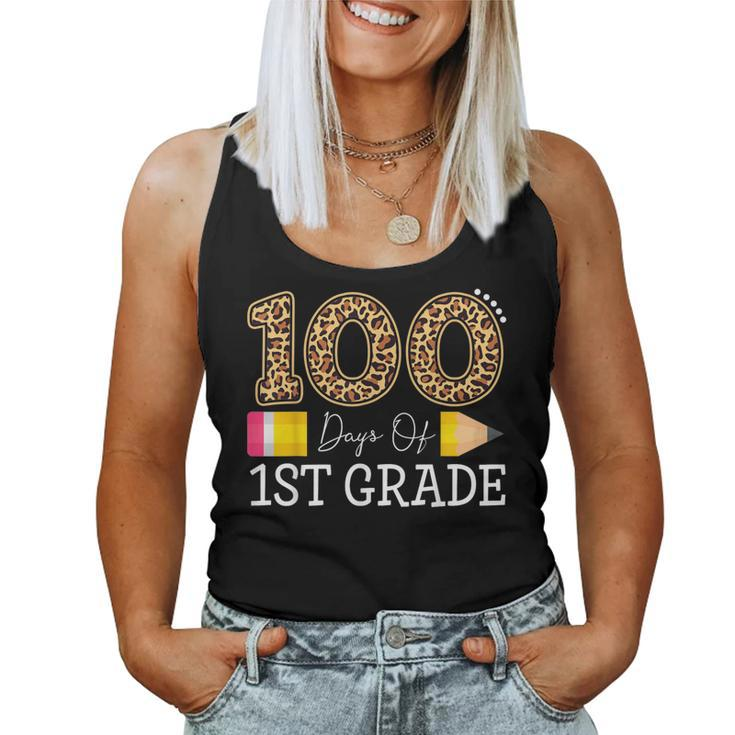 100 Days Of First Grade Leopard Happy 100Th Day Of School Women Tank Top