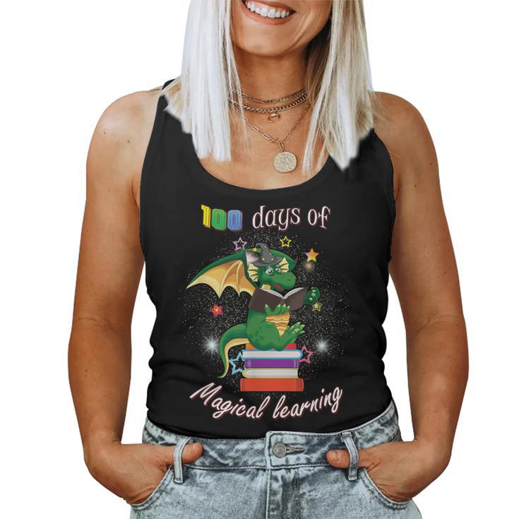 100 Days Of School Magical Learning Book Dragon Teacher Women Tank Top