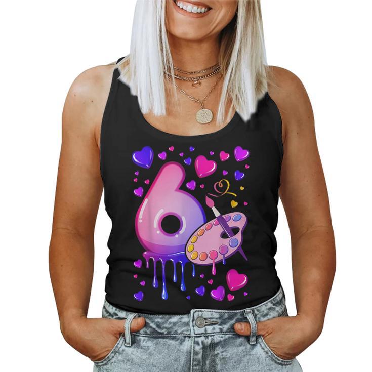 6Th Birthday Girl 6 Years Painting Art Number 6 Women Tank Top