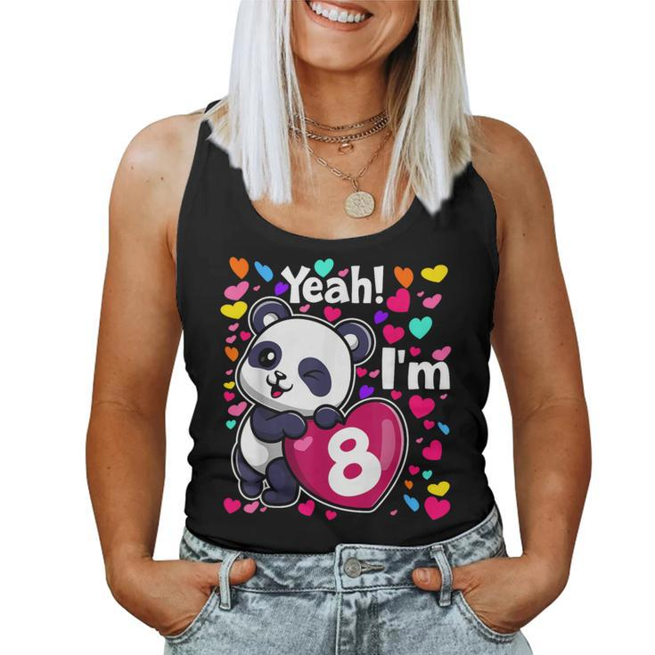 8 Years Old 8Th Birthday Panda Hearts Cute Girl Party Women Tank Top