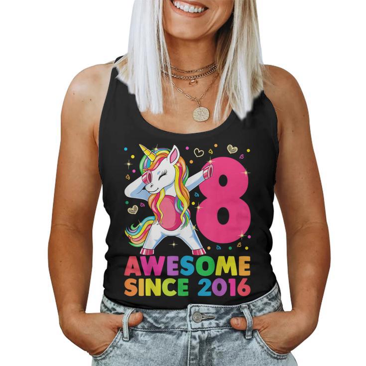 8 Years Old Unicorn Dabbing 8Th Birthday Girl Unicorn Party Women Tank Top