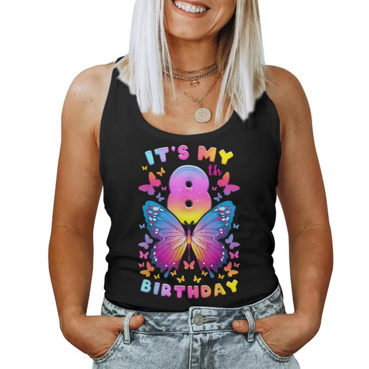 8Th Birthday Girl 8 Years Butterfly Number 8 Women Tank Top