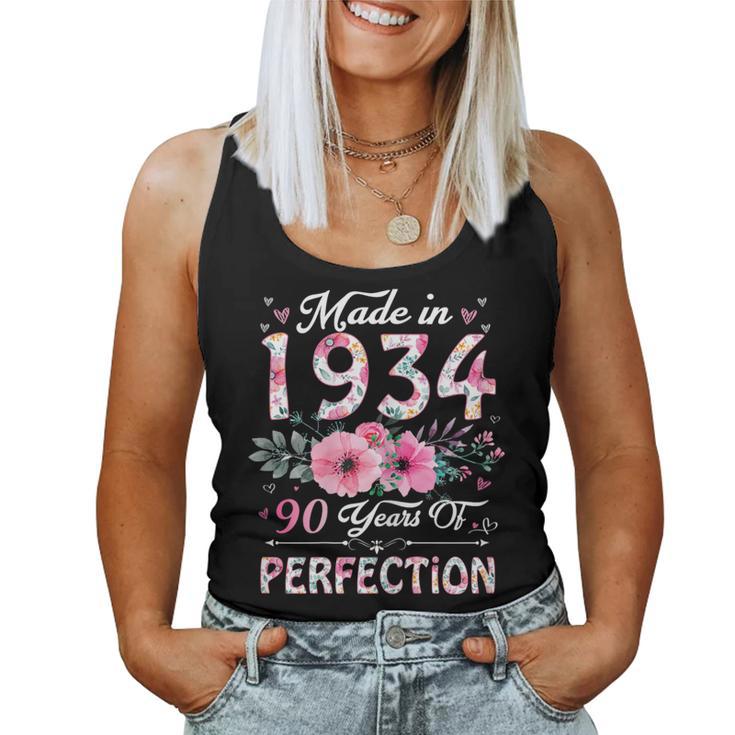 90 Year Old Made In 1934 Floral 90Th Birthday Women Women Tank Top