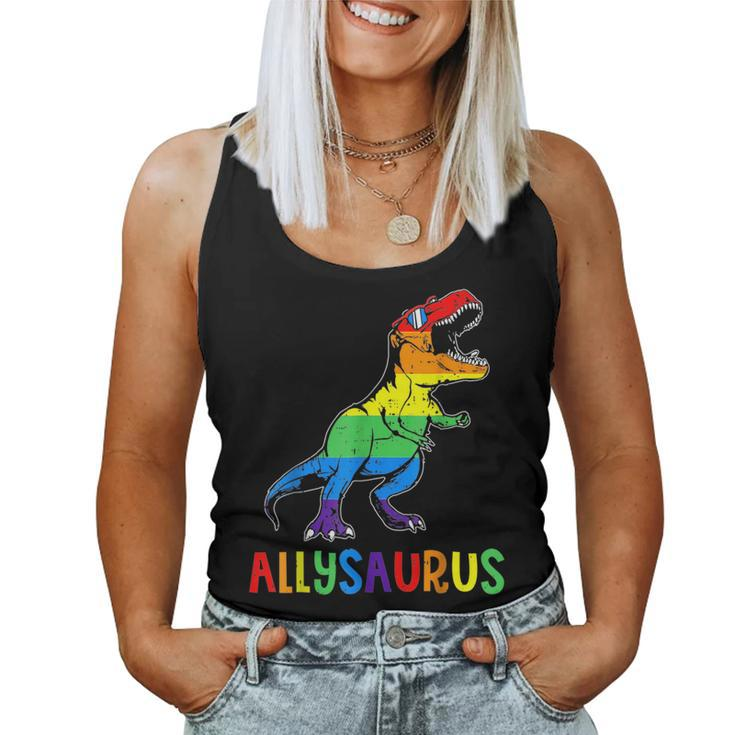Allysaurus Lgbt Dinosaur Rainbow Flag Ally Lgbt Pride Women Tank Top