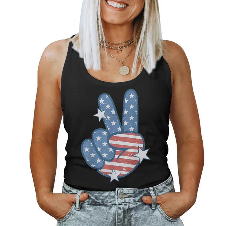 American Flag Peace Sign Hand 4Th Of July Women Women Tank Top