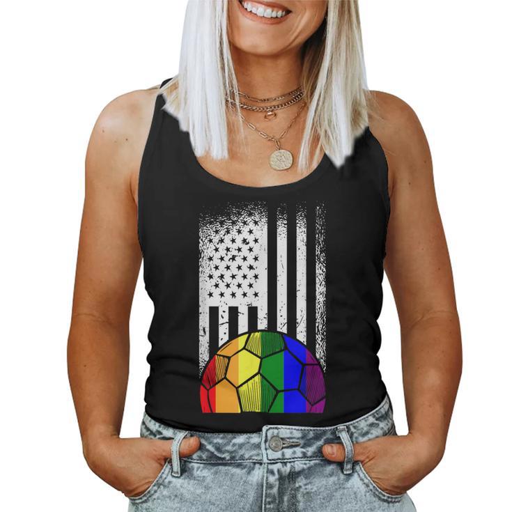 American Flag Soccer Ball Lgbt-Q Rainbow Gay Pride Ally Women Tank Top