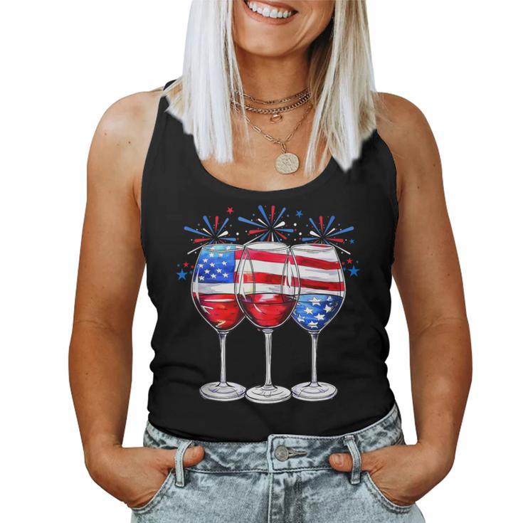 Red Wine & Blue 4Th Of July Wine Glasses American Flag Women Tank Top -  Seseable