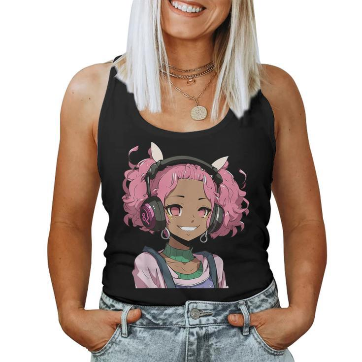 Anime And Music Black Girl Anime Merch Afro African American Women Tank Top