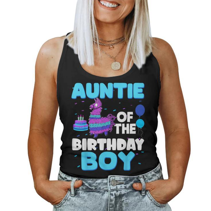 Auntie Of The Birthday Boy Llama Family Party Decorations Women Tank Top