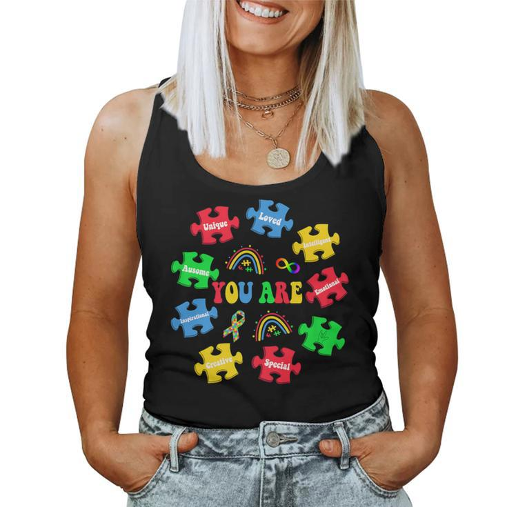 You Are Awesome Autism Rainbow Puzzles Autism Awareness Women Tank Top