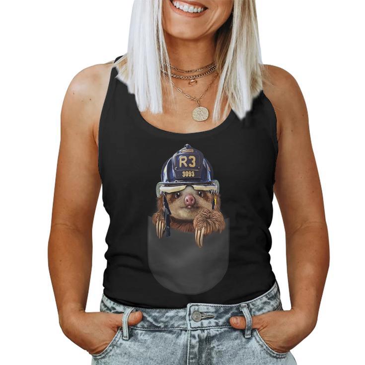 Baby Sloth In Fireman Helmet Pocket Women Tank Top