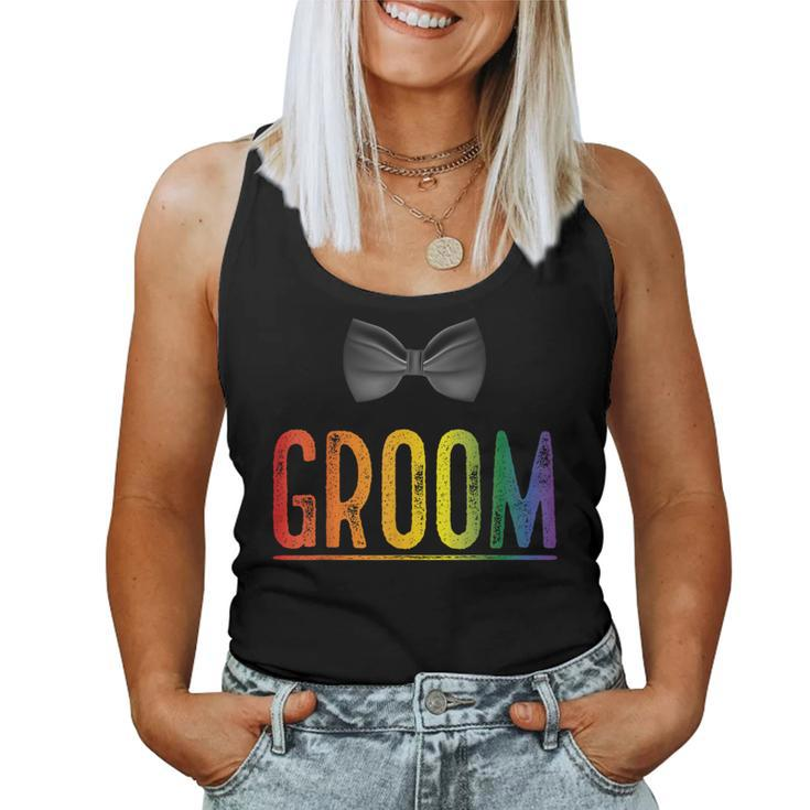 Bachelor Party Rainbow Gay Pride Groom Bow Tie Women Tank Top