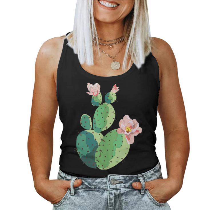 Beautiful Cactus Tree Pink Flowers Hand Drawn Painting Women Tank Top