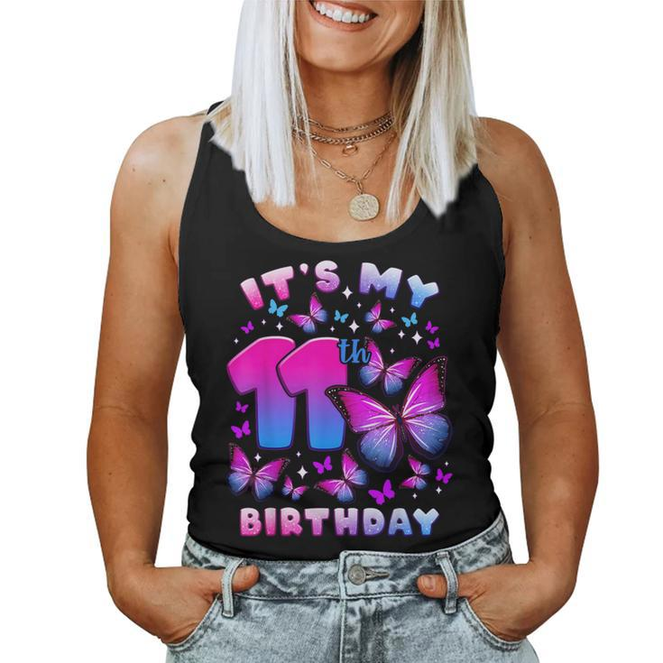 Birthday Girl 11 Year Old Butterfly Number 11 Women Tank Top