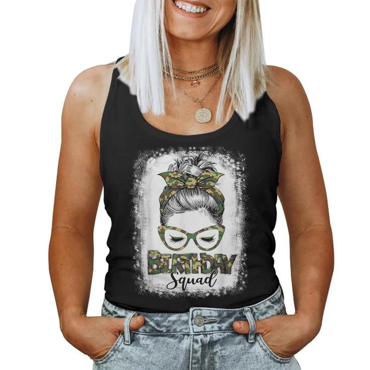 Bleached Messy Hair Bun Camouflage Birthday Squad Women Tank Top