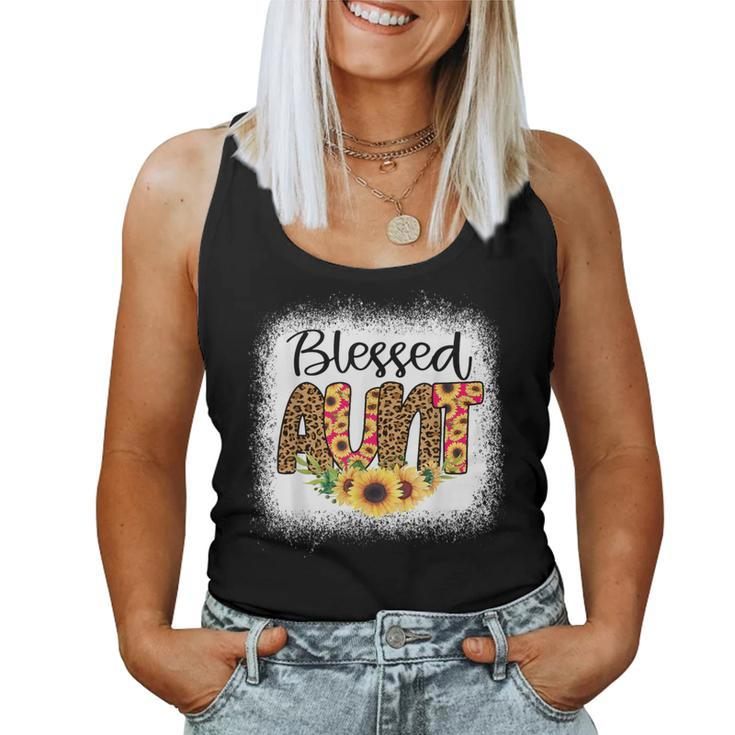 Blessed Aunt Bleached Cheetah Print Sunflowers Auntie Women Tank Top