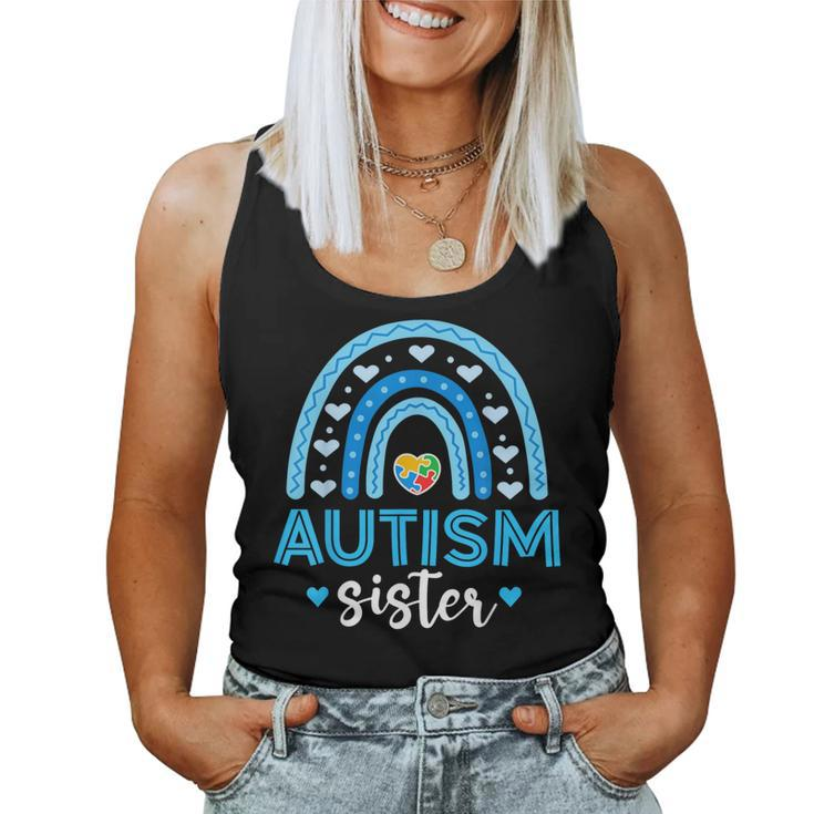 Blue Rainbow Autism Awareness Sister Heart Puzzle For Girls Women Tank Top