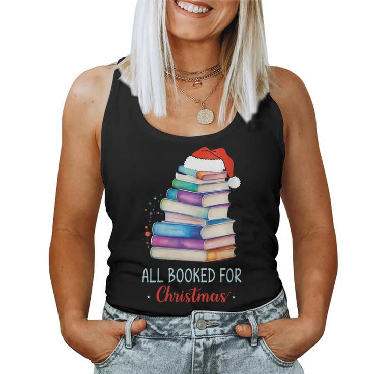All Booked For Christmas Book Watercolor Tree Teacher Family Women Tank Top