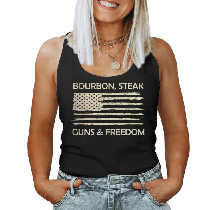 Bourbon Steak Guns & Freedom Usa American Flag Whiskey Women Tank Top