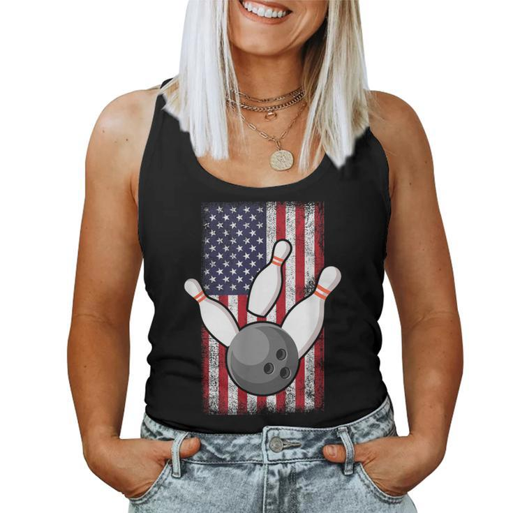 Bowling Bowler Usa American Flag Patriotic Women Tank Top