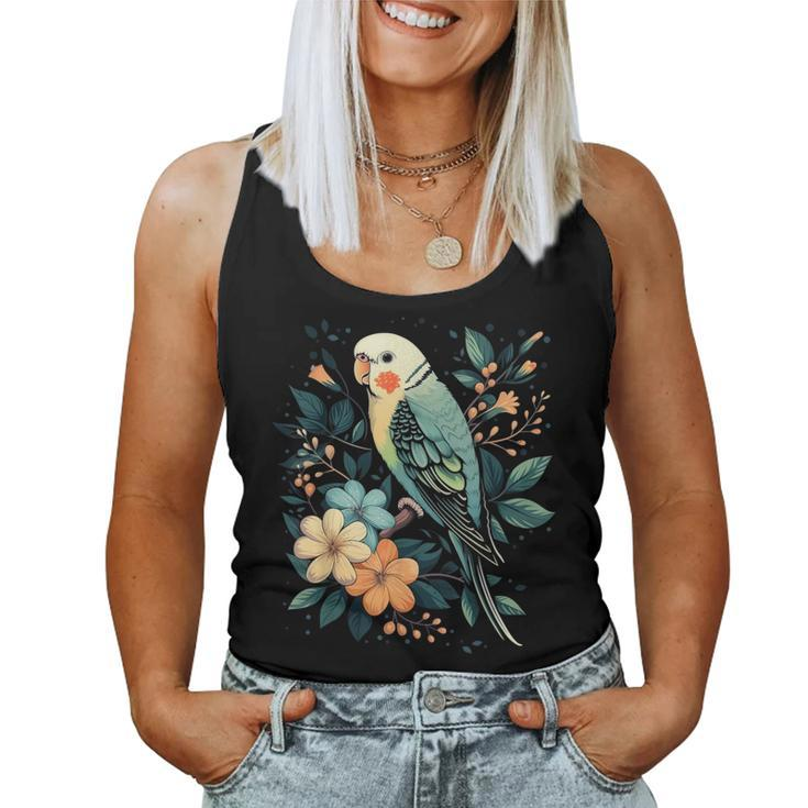 Budgie Parakeet Bird Mom Budgerigar Parrot Vintage Flower Women Tank Top