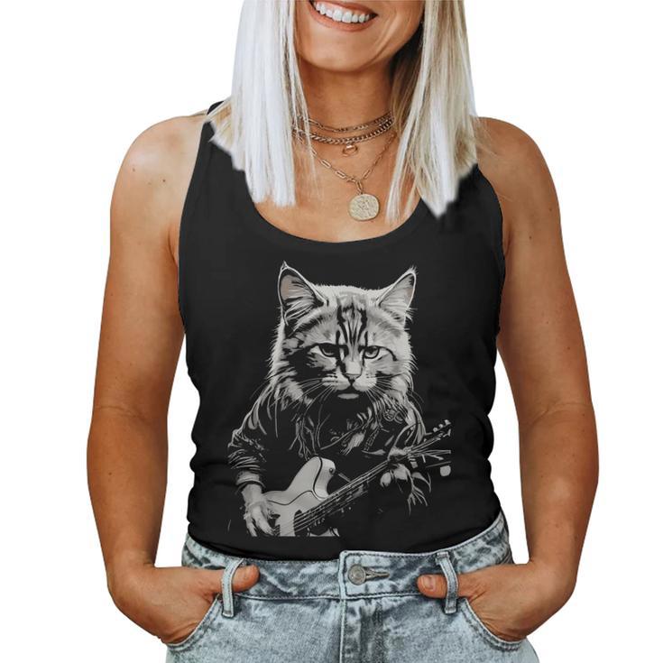 Cat For Men Guitar Cat Rock Cat Playing Guitar Women Tank Top