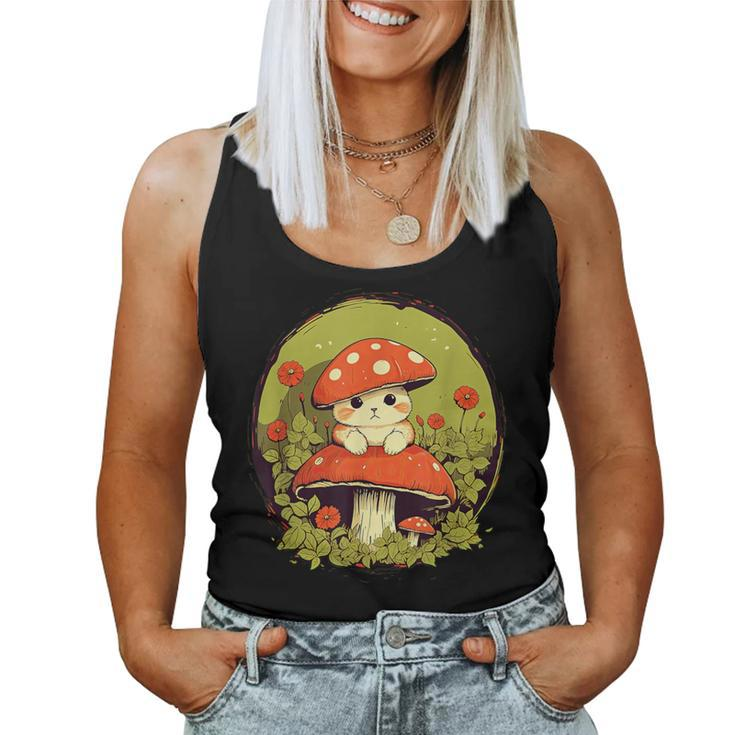 Cat Mushroom Cute Cottagecore Aesthetic Women Tank Top