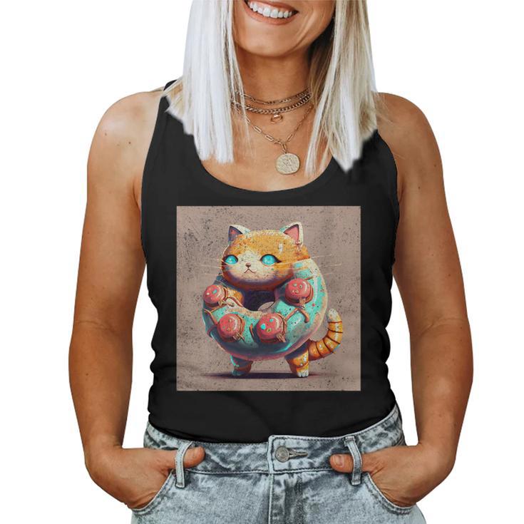 Cat Robot Donut Women Tank Top