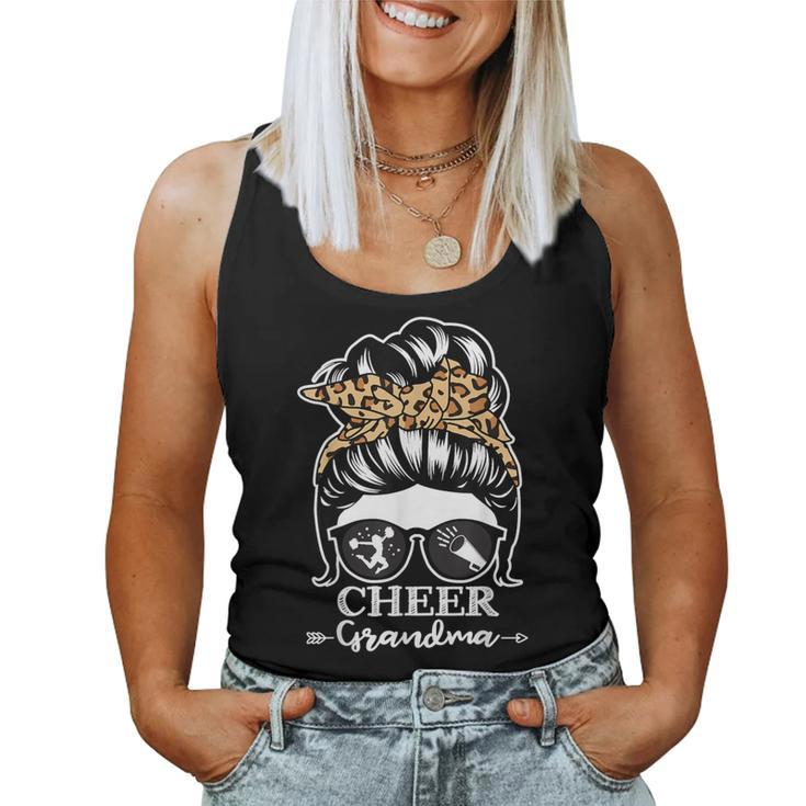 Cheer Grandma Messy Bun Hair Cheerleader Leopard Women Tank Top