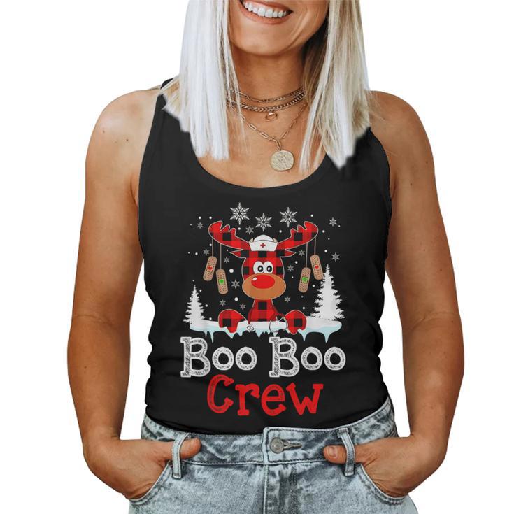 Christmas Boo Boo Crew Reindeer Nurse Buffalo Plaid Nurse Women Tank Top