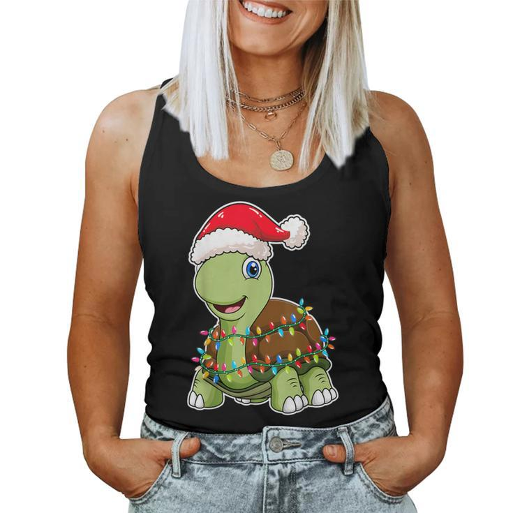Christmas Lights Turtle Wearing Xmas Hat Sea Turtle Lover Women Tank Top