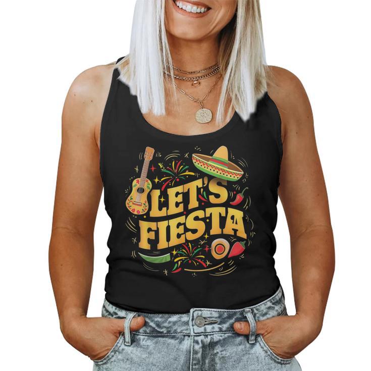 Cinco De Mayo Mexican Music Guitar Cactus Let's Fiesta Women Tank Top