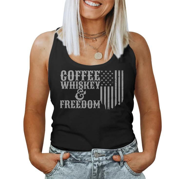 Coffee Whiskey And Freedom Vintage Rustic American Flag Women Tank Top