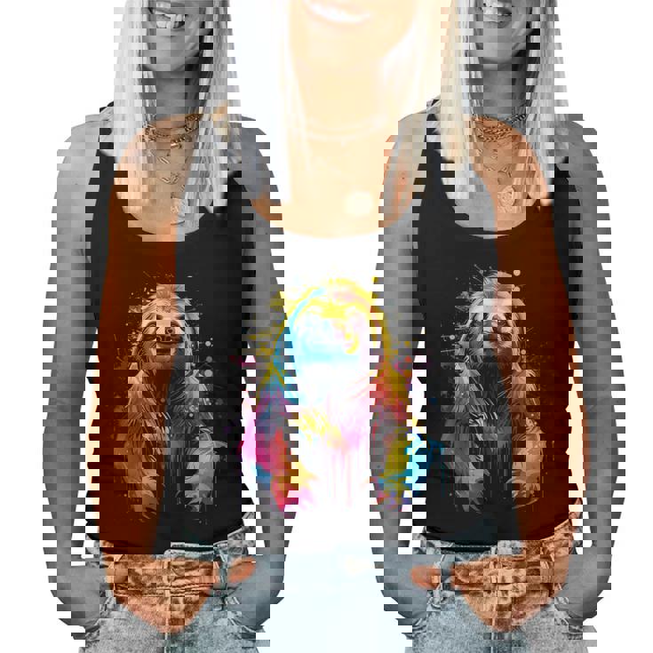 Cool Sloth On Colorful Painted Sloth Women Tank Top