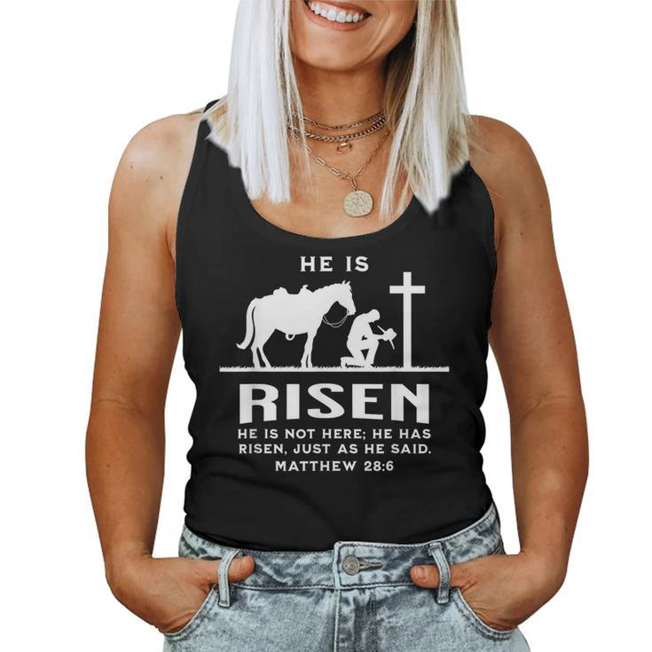 Cowboy Kneeling Cross Easter Risen Western Christian Jesus Women Tank Top