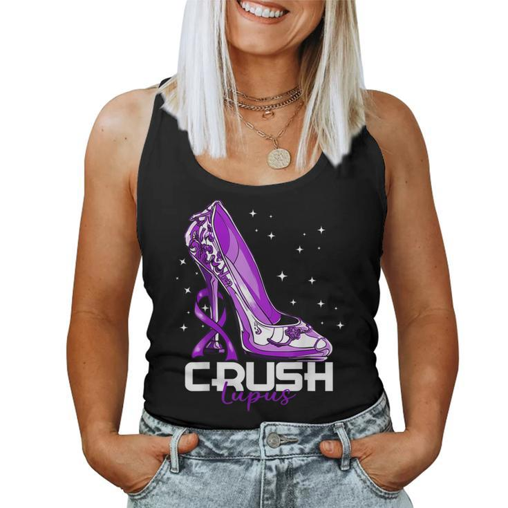 Crush Lupus Awareness Purple High Heel Purple Ribbon Womens Women Tank Top