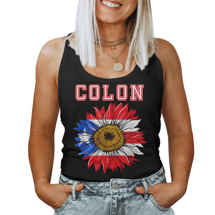 Custom Colon Surname Family Name Puerto Rico Flag Sunflower Women Tank Top