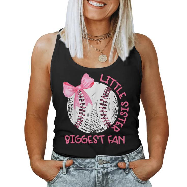 Cute Bow Coquette Little Sister Biggest Fan Baseball Girls Women Tank Top