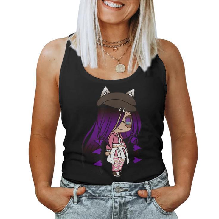 Cute Chibi Style Kawaii Anime Girl With Fox Ears And Tails Women Tank Top